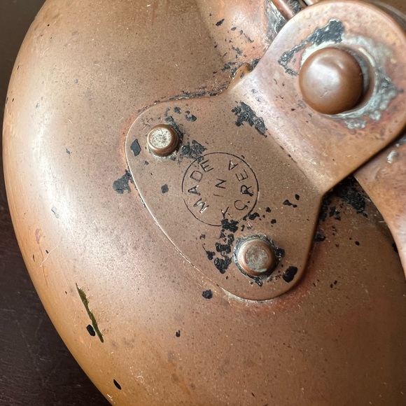 Vintage Copper Tea Pot/ Kettle w Delft Blue Ceramic Handle, Tea Party, Flower Va - Picture 11 of 11